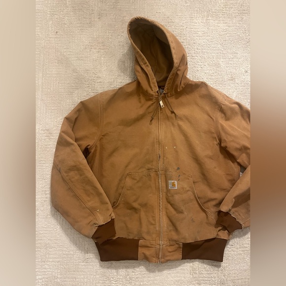 Carhartt Made in USA Distressed Jacket Cotton Duck Hooded Jacket J131BRN - Picture 2 of 10